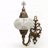 Full view of handmade White white glow Turkish mosaic wall sconce on white background (ENV APN3023)