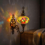 Multicolor multicolor jewel Turkish mosaic wall sconce in styled room — handmade Moroccan wall sconce (ENV APN3024)
