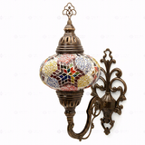 Full view of handmade Multicolor multicolor jewel Turkish mosaic wall sconce on white background (ENV APN3024)