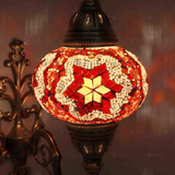 Lit close-up of mosaic glass globe — Red wall sconce glowing (ENV APN3025)