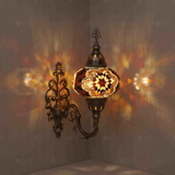 Amber Turkish mosaic wall sconce illuminated, showing colorful light projection (ENV APN3031)