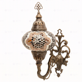 Full view of handmade Amber warm amber Turkish mosaic wall sconce on white background (ENV APN3031)
