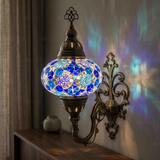Blue blue jewel Turkish mosaic wall sconce in styled room — handmade Moroccan wall sconce (ENV APN3032)
