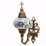 Full view of handmade Blue blue jewel Turkish mosaic wall sconce on white background (ENV APN3040)