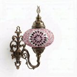 Full view of handmade Pink pink rose Turkish mosaic wall sconce on white background (ENV APN3044)