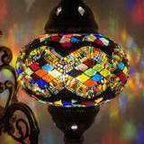 Lit close-up of mosaic glass globe — Multicolor wall sconce glowing (ENV APN3047)