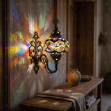 Multicolor multicolor jewel Turkish mosaic wall sconce in styled room — handmade Moroccan wall sconce (ENV APN3047)