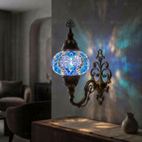 Blue blue jewel Turkish mosaic wall sconce in styled room — handmade Moroccan wall sconce (ENV APN3053)