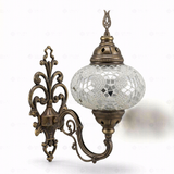 Full view of handmade White white glow Turkish mosaic wall sconce on white background (ENV APN3054)