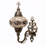 Full view of handmade Amber warm amber Turkish mosaic wall sconce on white background (ENV APN3057)