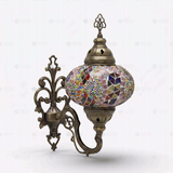 Full view of handmade Multicolor multicolor jewel Turkish mosaic wall sconce on white background (ENV APN3060)