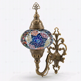Full view of handmade Multicolor multicolor jewel Turkish mosaic wall sconce on white background (ENV APN3061)