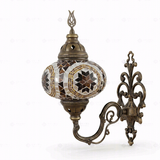 Full view of handmade Amber warm amber Turkish mosaic wall sconce on white background (ENV APN3067)