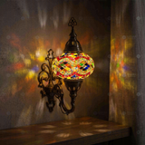 Multicolor multicolor jewel Turkish mosaic wall sconce in styled room — handmade Moroccan wall sconce (ENV APN3074)