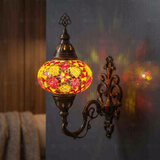 Amber warm amber Turkish mosaic wall sconce in styled room — handmade Moroccan wall sconce (ENV APN3079)