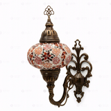 Full view of handmade Amber warm amber Turkish mosaic wall sconce on white background (ENV APN3079)