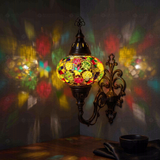 Multicolor multicolor jewel Turkish mosaic wall sconce in styled room — handmade Moroccan wall sconce (ENV APN3091)