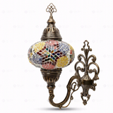 Full view of handmade Multicolor multicolor jewel Turkish mosaic wall sconce on white background (ENV APN3093)