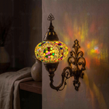 Multicolor multicolor jewel Turkish mosaic wall sconce in styled room — handmade Moroccan wall sconce (ENV APN3099)