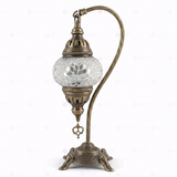 Full view of handmade White white glow Turkish mosaic table lamp on white background (ENV DVN1001)