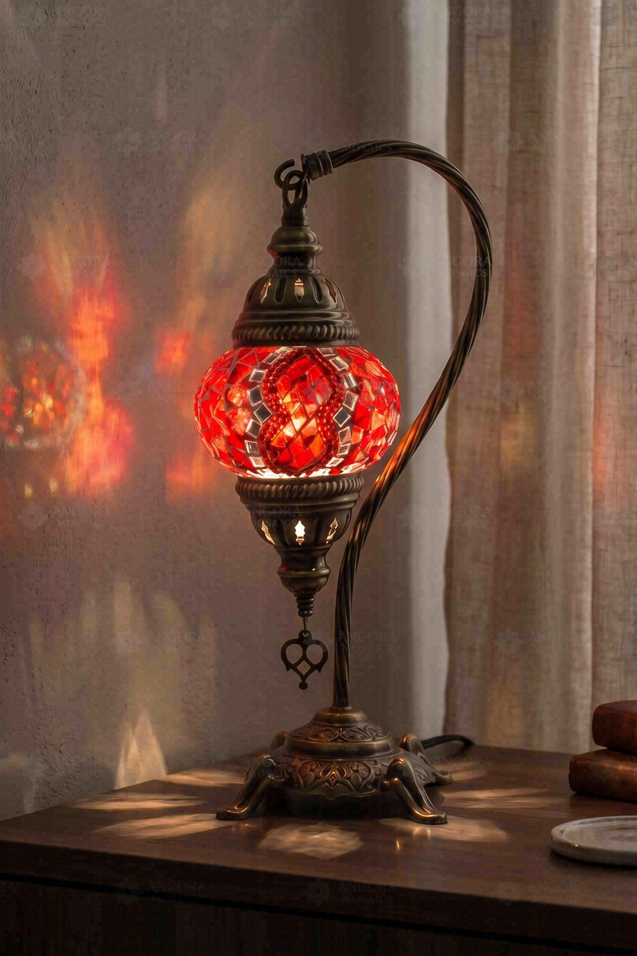 Ruby Red Swan Neck Table Lamp