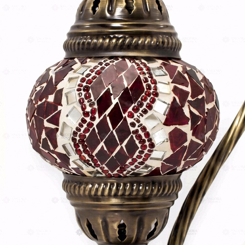 Ruby Red Swan Neck Table Lamp, close-up of the mosaic glass