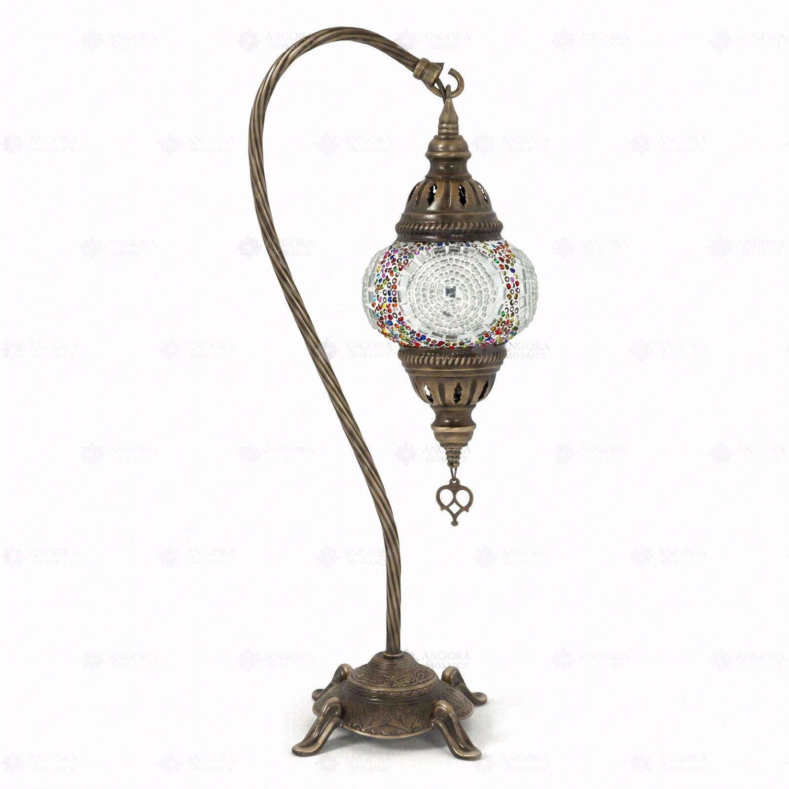 Full view of handmade Multicolor multicolor jewel Turkish mosaic table lamp on white background (ENV DVN1013)