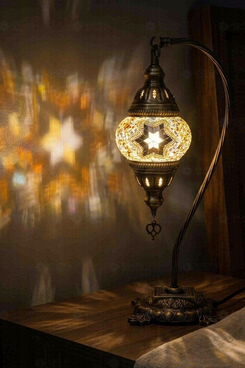 Amber Star Swan Neck Table Lamp