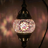Lit close-up of mosaic glass globe — Pink table lamp glowing (ENV DVN1034)