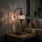 Pink pink rose Turkish mosaic table lamp in styled room — handmade Moroccan table lamp (ENV DVN1034)
