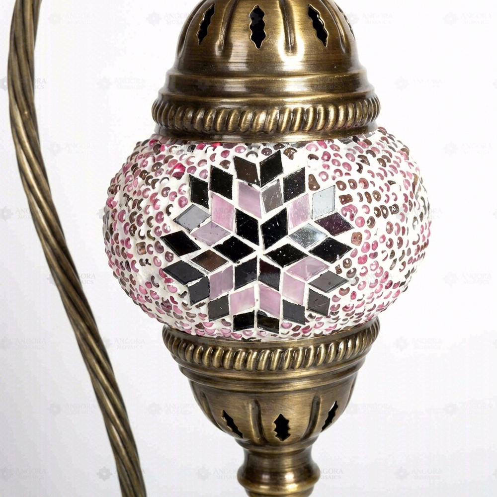 Pink Star Swan Neck Table Lamp, close-up of the mosaic glass