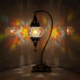 Multicolor Turkish mosaic table lamp illuminated, showing colorful light projection (ENV DVN1042)