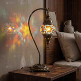 Multicolor multicolor jewel Turkish mosaic table lamp in styled room — handmade Moroccan table lamp (ENV DVN1042)