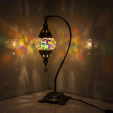 Multicolor Turkish mosaic table lamp illuminated, showing colorful light projection (ENV DVN1061)