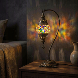 Multicolor multicolor jewel Turkish mosaic table lamp in styled room — handmade Moroccan table lamp (ENV DVN1061)