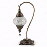 Full view of handmade White white glow Turkish mosaic table lamp on white background (ENV DVN2001)