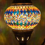 Lit close-up of mosaic glass globe — Multicolor table lamp glowing (ENV DVN2003)