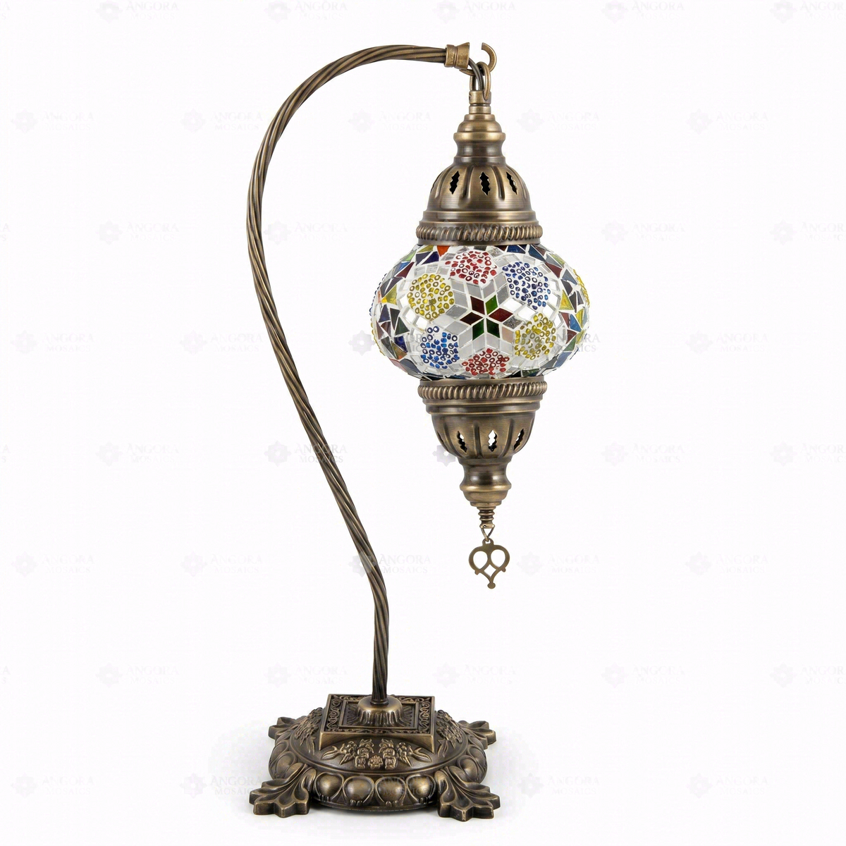 Multicolor Swan Neck Table Lamp, switched off, on a white background