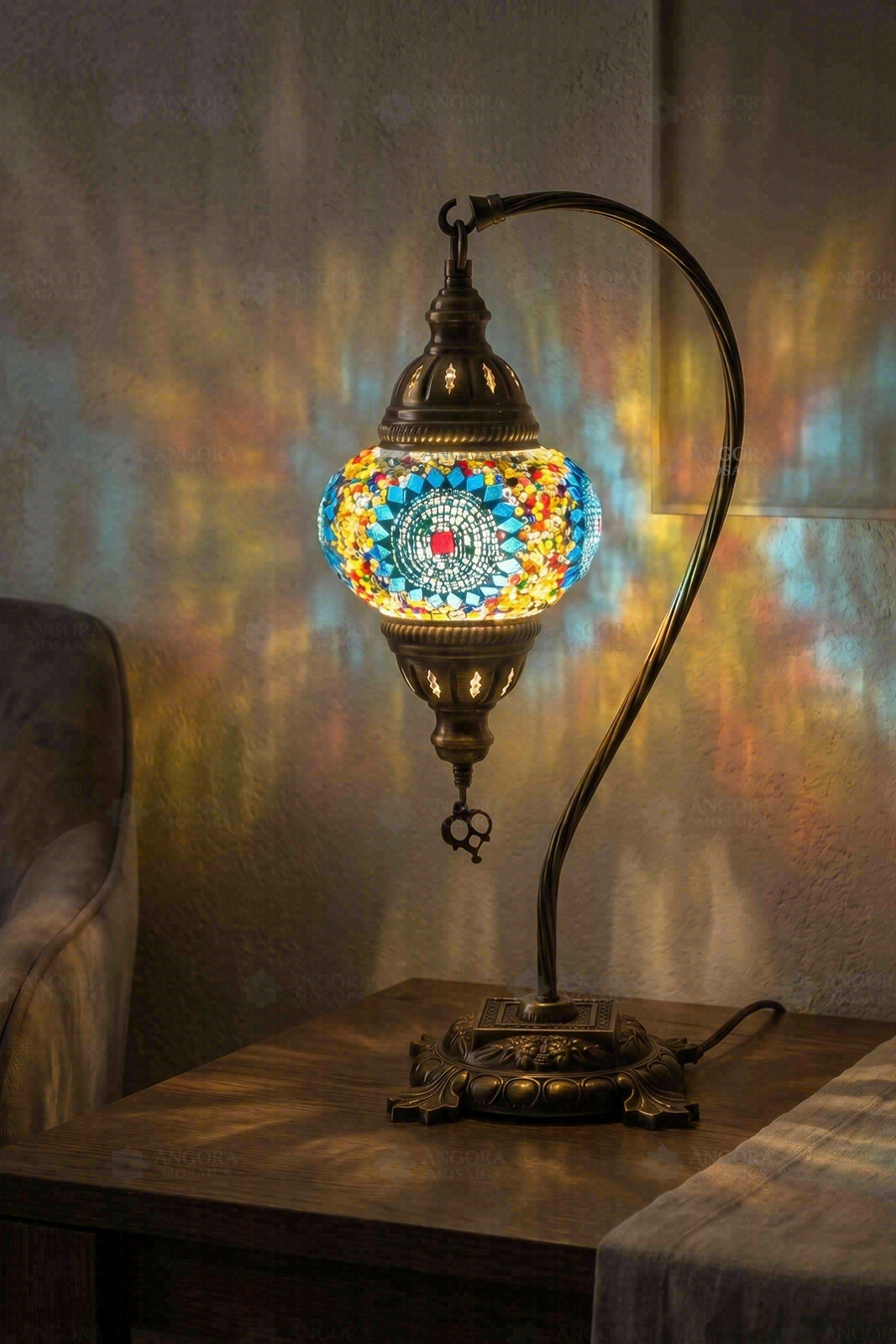 Blue and Amber Swan Neck Table Lamp
