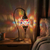 Multicolor multicolor jewel Turkish mosaic table lamp in styled room — handmade Moroccan table lamp (ENV DVN2012)