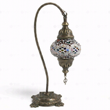 Full view of handmade Multicolor multicolor jewel Turkish mosaic table lamp on white background (ENV DVN2012)