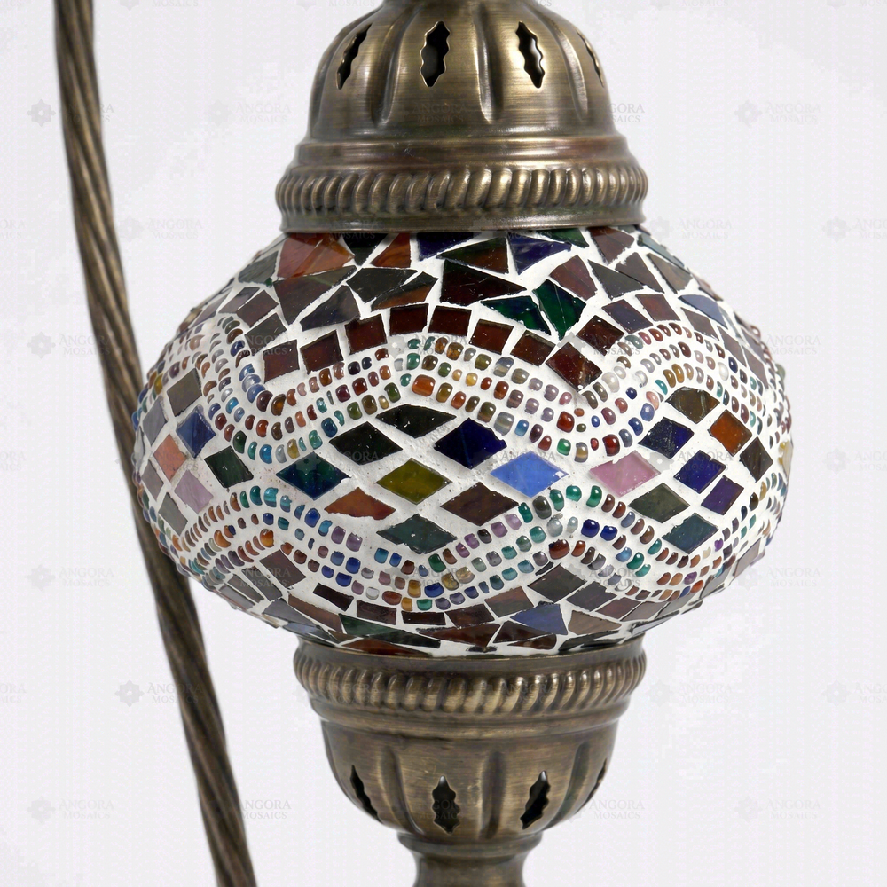 Multicolor Swan Neck Table Lamp, close-up of the mosaic glass