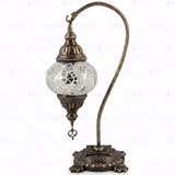 Full view of handmade White white glow Turkish mosaic table lamp on white background (ENV DVN2017)