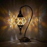 Warm Tones Turkish mosaic table lamp illuminated, showing colorful light projection (ENV DVN2025)