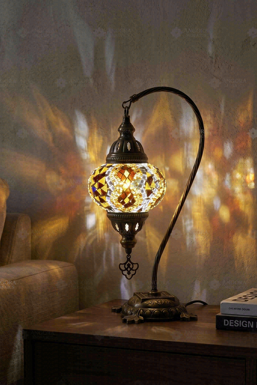 Amber Swan Neck Table Lamp