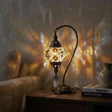 Warm Tones mixed warm Turkish mosaic table lamp in styled room — handmade Moroccan table lamp (ENV DVN2025)