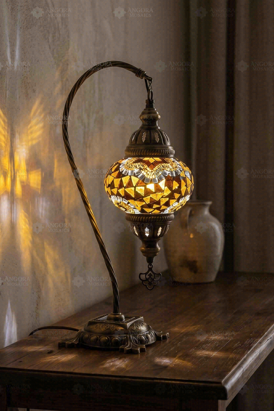 Amber Swan Neck Table Lamp