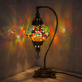 Multicolor Turkish mosaic table lamp illuminated, showing colorful light projection (ENV DVN3001)