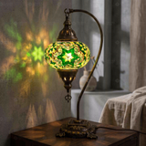 Green green jewel Turkish mosaic table lamp in styled room — handmade Moroccan table lamp (ENV DVN3003)