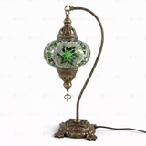 Full view of handmade Green green jewel Turkish mosaic table lamp on white background (ENV DVN3003)
